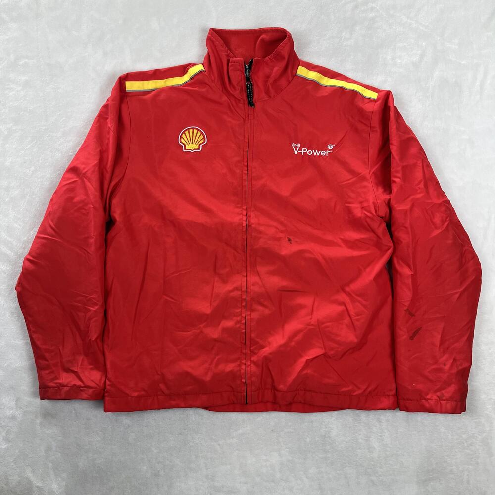 Vintage Shell Jacket Mens Large Red V-Power Fleece Lined Windbreaker Workwear